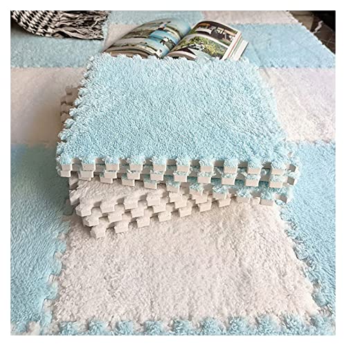LRFNKCT Teppichfliesen, Flauschige ineinander greifende Teppichfliesen, quadratische Teppiche, Teppichbodenfliesen, Übungsspielmatte for das Wohnzimmerschlafzimmer zu Hause(Light Blue+White) von LRFNKCT