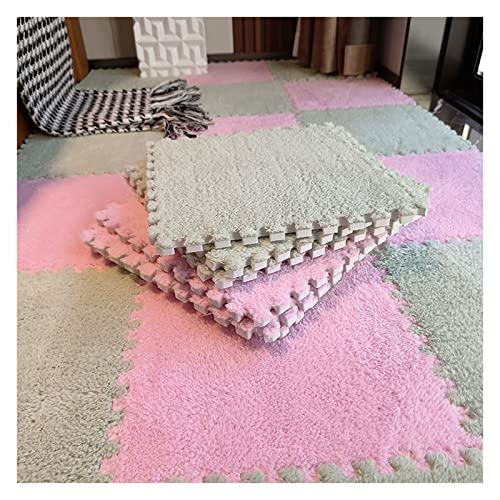 LRFNKCT Teppichfliesen, Flauschige ineinander greifende Teppichfliesen, quadratische Teppiche, Teppichbodenfliesen, Übungsspielmatte for das Wohnzimmerschlafzimmer zu Hause(Light Green+pink) von LRFNKCT