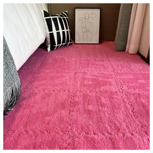 LRFNKCT Teppichfliesen, Ineinander greifende Schaumstoff-Bodenmatten, 10 Stück quadratische Plüsch-Bodenfliesen,(Rose Red) von LRFNKCT