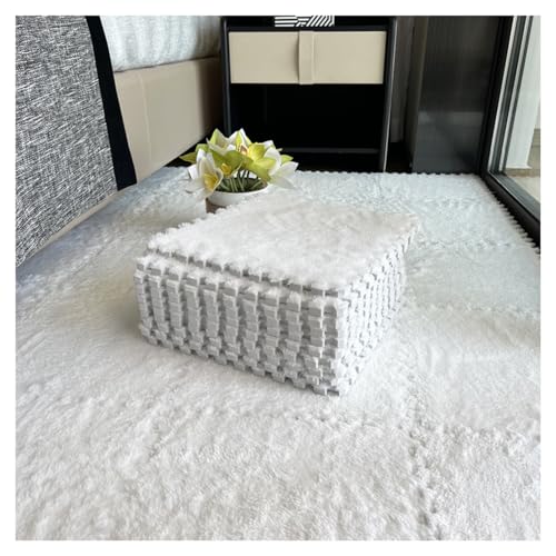LRFNKCT Teppichfliesen, Ineinander greifende Schaumstoff-Bodenmatten, 10 Stück quadratische Plüsch-Bodenfliesen,(White) von LRFNKCT