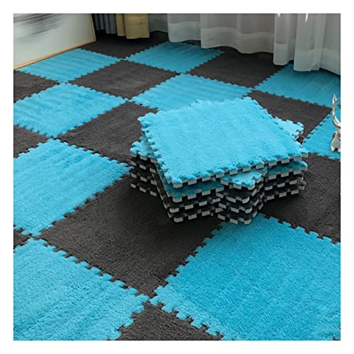 LRFNKCT Teppichfliesen, Ineinander greifende Teppichfliesen, Schaumstoffmatten, weiche, Flauschige Plüschteppiche, Bodenfliesen, Puzzle-Spielmatte for Wohnzimmer und Schlafzimmer(Grey+Dark Blue) von LRFNKCT