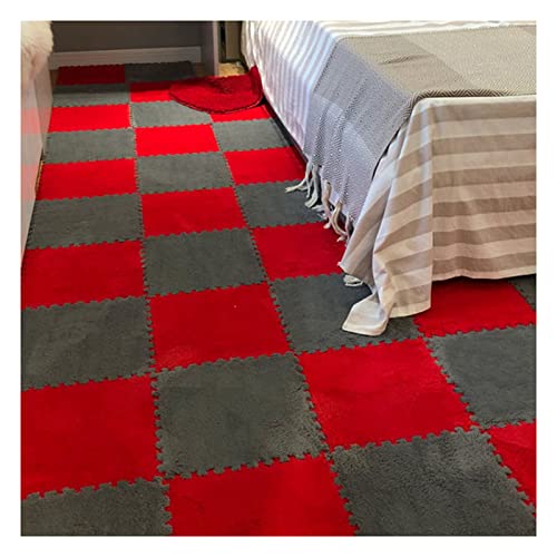 LRFNKCT Teppichfliesen, Ineinander greifende Teppichfliesen, Schaumstoffmatten, weiche, Flauschige Plüschteppiche, Bodenfliesen, Puzzle-Spielmatte for Wohnzimmer und Schlafzimmer(Grey+red) von LRFNKCT
