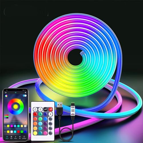 LRGBST 2M RGB Neon Streifen，5V IP65 Wasserdicht LED neon Light band with Bluetooth App and Fernbedienung für Home Neon Dekoration Beleuchtung von LRGBST