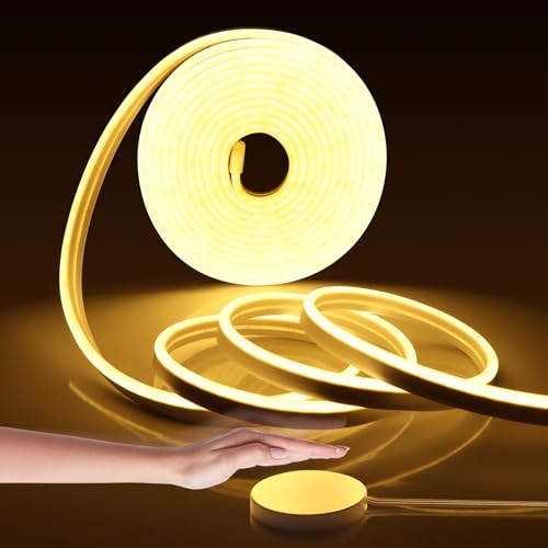 LRGBST 5M Warmweiß Dimmbar Neon LED Streifen, 12V IP65 Wasserdicht LED Neon Light band Mit Touch and Hand Sweep Dimmer Schalten für Indirekte Beleuchtung (Warmweiß, 5M) von LRGBST