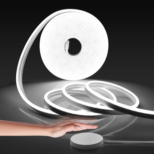 LRGBST 5M Weiß Dimmbar Neon LED Streifen, 12V IP65 Wasserdicht LED Neon Light band Mit Touch and Hand Sweep Dimmer Schalten für Indirekte Beleuchtung (Weiß, 5M) von LRGBST
