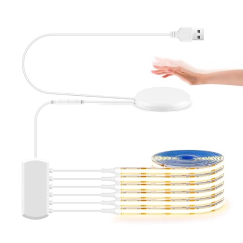 LRGBST 6 Pcs 2M COB LED Streifen Set, 5V USB Warmweiß COB LED Strip with durchdringendem Holz Touch Dimmschalter Für Schrank Vitrine Beleuchtung von LRGBST