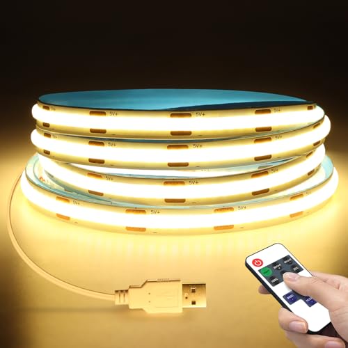 LRGBST DC5V USB Dimmable COB LED Streifen, 1M Warmweiß COB LED Strip Light with Remote control Dimmer For Innen Küche Bedroom Wohnzimmer Beleuchtung von LRGBST
