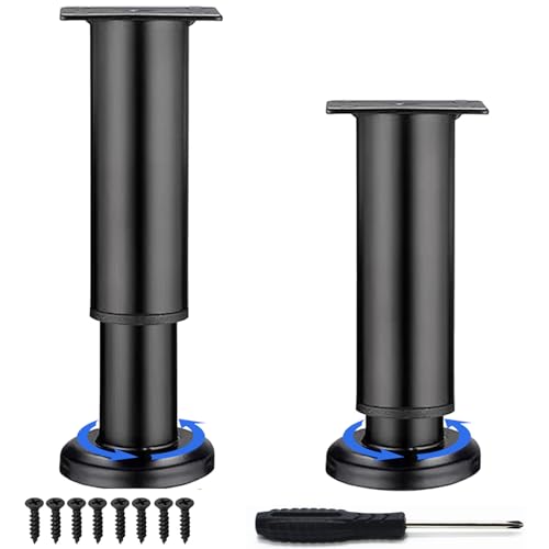 2 Stück Möbelfüße Höhenverstellbar,Möbelbeine Metall Schwarz, Möbelfüße Verstellbare, Furniture Legs,Möbelbeine für Schrank Fernsehschrank Bett Sofa Nachttisch Lehrstuhl.(Schwarz - 2PCS, 12-18cm) von LRHAFET