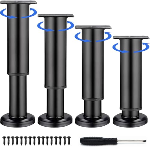 4 Stück Möbelfüße Höhenverstellbar,Möbelbeine Metall Schwarz, Möbelfüße Verstellbare, Furniture Legs,Möbelbeine für Schrank Fernsehschrank Bett Sofa Nachttisch Lehrstuhl.(Schwarz - 4PCS, 12-18cm) von LRHAFET