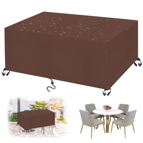 Abdeckung Gartenmöbel, Abdeckhaube für Gartenmöbel Wasserdicht Winddicht Anti-UV 420D Oxford Schutzhülle für Gartentisch Möbelsets-Brown|| 160x140x100cm/63x55x39in von LRHRHR