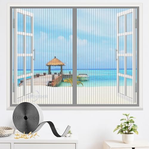 Fliegengitter Fenster, Insektenschutz Magnet Fliegenvorhang Automatische Schließung, Fliegengitter Magnetvorhang für Fenster-Grey-A|| 37x43inch(95x110cm) von LRHRHR