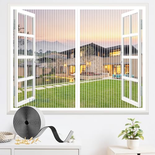 Fliegengitter Fenster, Insektenschutz Magnet Fliegenvorhang Automatische Schließung, Fliegengitter Magnetvorhang für Fenster-White-A|| 57x74inch(145x190cm) von LRHRHR