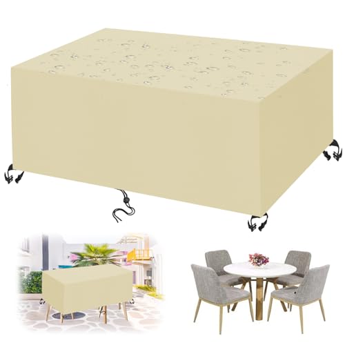 LRHRHR Abdeckung Gartenmöbel, Abdeckhaube für Gartenmöbel Wasserdicht Winddicht Anti-UV 420D Oxford Schutzhülle für Gartentisch Möbelsets-Beige|| 220x220x85cm/87x87x33in von LRHRHR