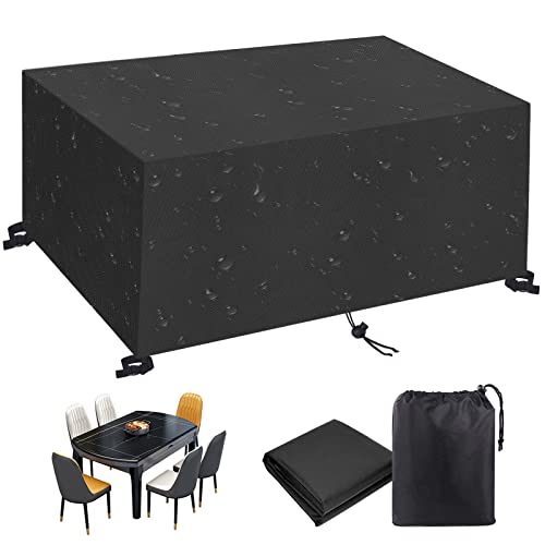 LRHRHR Abdeckung Gartenmöbel Rechteckig Abdeckhaube Gartentisch 420D Oxford Gewebe Wasserdichtes Winddicht Schutzhülle für Gartentisch Möbelsets-Black|| 220x180x105cm/LxWxH von LRHRHR