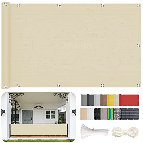 LRHRHR Balkon Sichtschutz Balkonabdeckung 160g/m² Polyester UV-Schutz Wetterfester Balkonverkleidung mit Kabelbinder und Korde- Beige|| 100x300cm von LRHRHR