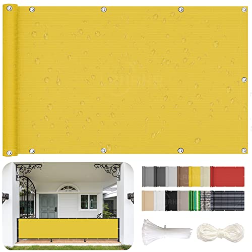 LRHRHR Balkon Sichtschutz Balkonabdeckung 160g/m² Polyester UV-Schutz Wetterfester Balkonverkleidung mit Kabelbinder und Korde- Yellow|| 55x200cm von LRHRHR