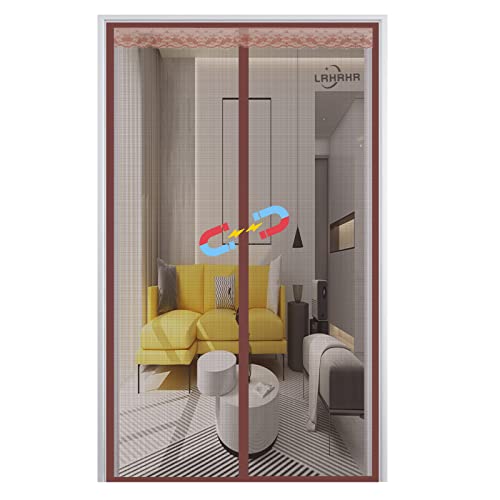 Magnet Fliegengitter Tür, Insektenschutz Balkontür Auto Schließen Magnetische Adsorption, ohne Bohren, für Balkon Wohnzimmer Türen-Brown|| 90x205cm(35x80inch) von LRHRHR