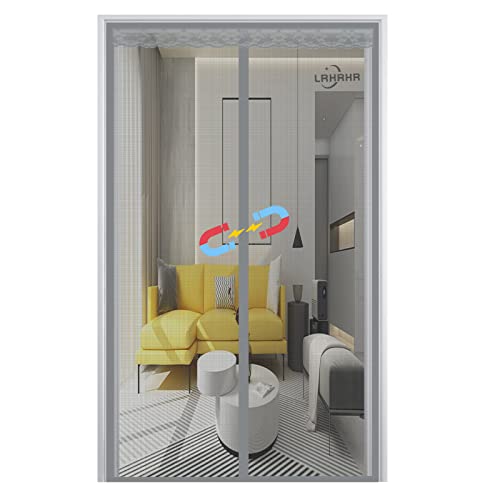 Magnet Fliegengitter Tür, Insektenschutz Balkontür Auto Schließen Magnetische Adsorption, ohne Bohren, für Balkon Wohnzimmer Türen-Gray|| 100x200cm(39x78inch) von LRHRHR