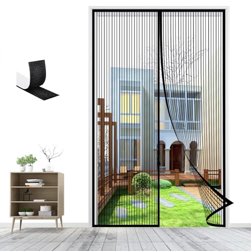 Magnet Fliegengitter Tür, Insektenschutz Magnetischer Fliegenvorhang Balkontür Automatisches Schließen für Wohnzimmer Terrassentür-Black-A|| 100x195cm(39x76inch) von LRHRHR