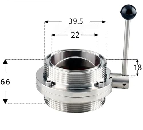 SMS Standard 25 32 38 45-102mm 304 Stainless Steel Butterfly Valve Flow Control Homebrew(SMS 25 Thread 39.5) von LRMBGVIBI