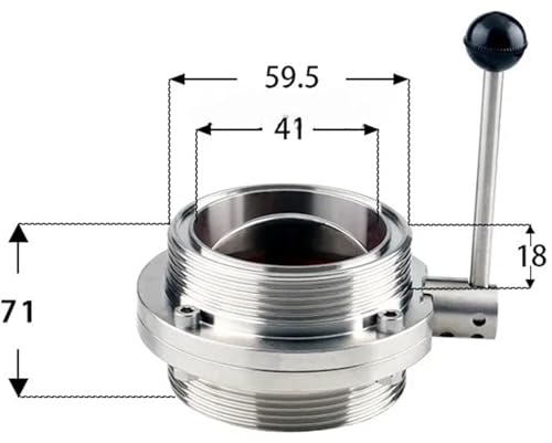 SMS Standard 25 32 38 45-102mm 304 Stainless Steel Butterfly Valve Flow Control Homebrew(SMS 45 Thread 59.5) von LRMBGVIBI