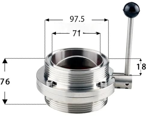 SMS Standard 25 32 38 45-102mm 304 Stainless Steel Butterfly Valve Flow Control Homebrew(SMS 76 Thread 97.5) von LRMBGVIBI