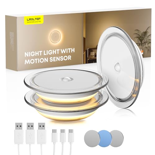 LROLTEF Nachtlicht Lampe für Kinder Baby - Aufladbar Night Light LED Treppenbeleuchtung - 3000K Nachtlampe Schlummerleuchten mit Bewegungsmelder für Kinderzimmer, Treppe | Transparente Hülle 3 Stück von LROLTEF