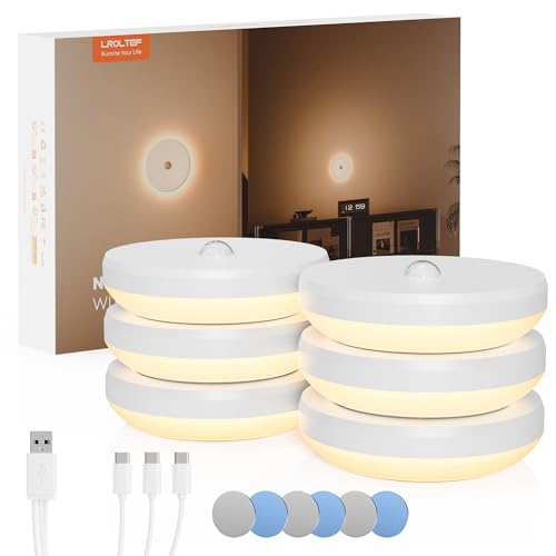 LROLTEF Nachtlicht Lampe für Kinder baby - Aufladbar Night Light LED Treppenbeleuchtung - 3000K Nachtlampe Schlummerleuchten mit Bewegungsmelder für Kinderzimmer, Treppe, Gang, Küche | 6 Stück von LROLTEF
