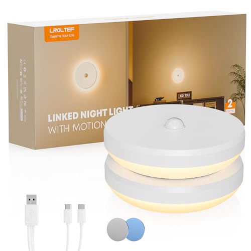 LROLTEF Nachtlicht Lampe für Kinder Baby - Aufladbar Night Light LED Treppenbeleuchtung - 3000K Nachtlampe Schlummerleuchten mit Verbindungsinduktion Bewegungsmelder für Kinderzimmer, Treppe | 2 Stück von LROLTEF