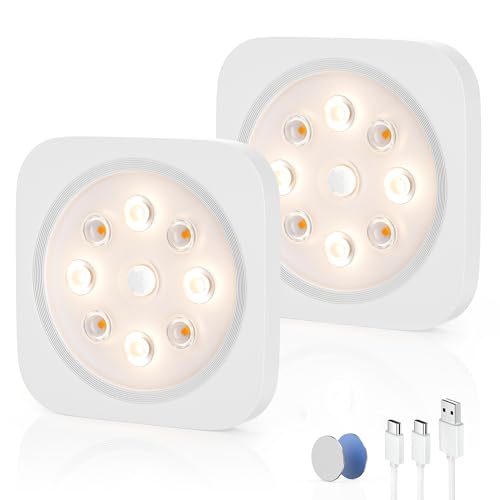 LROLTEF Schrankbeleuchtung Led Lampe - 1200mAh 4000K Unterbauleuchte Küche Licht Aufladbar mit Verbindungsinduktion & Bewegungsmelder - Magnetische Schranklicht Vitrinenbeleuchtung | 2 Stück von LROLTEF