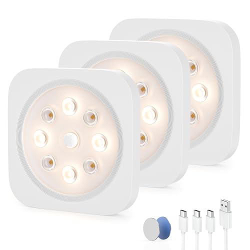 LROLTEF Schrankbeleuchtung Led Lampe - 1200mAh 4000K Unterbauleuchte Küche Licht Aufladbar mit Verbindungsinduktion & Bewegungsmelder - Magnetische Schranklicht Vitrinenbeleuchtung | 3 Stück von LROLTEF