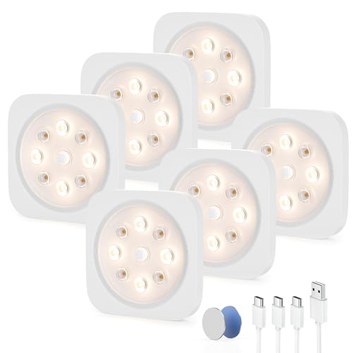 LROLTEF Schrankbeleuchtung Led Lampe - 1200mAh 4000K Unterbauleuchte Küche Licht Aufladbar mit Verbindungsinduktion & Bewegungsmelder - Magnetische Schranklicht Vitrinenbeleuchtung | 6 Stück von LROLTEF