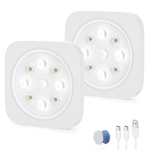 LROLTEF Schrankbeleuchtung Led Lampe - 1200mAh 6500K Unterbauleuchte Küche Licht Aufladbar mit Bewegungsmelder - Kleine Magnetische Schranklicht Treppenlicht Vitrinenbeleuchtung | 2 Stück von LROLTEF