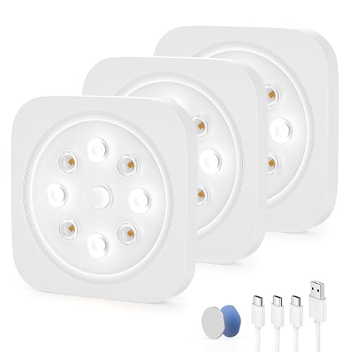 LROLTEF Schrankbeleuchtung Led Lampe - 1200mAh 6500K Unterbauleuchte Küche Licht Aufladbar mit Bewegungsmelder - Kleine Magnetische Schranklicht Treppenlicht Vitrinenbeleuchtung | 3 Stück von LROLTEF