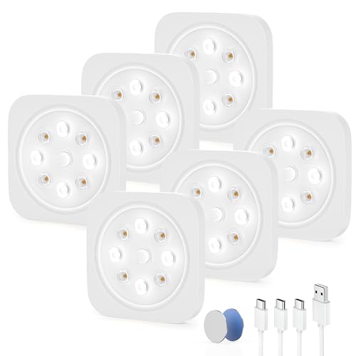 LROLTEF Schrankbeleuchtung Led Lampe - 1200mAh 6500K Unterbauleuchte Küche Licht Aufladbar mit Bewegungsmelder - Kleine Magnetische Schranklicht Treppenlicht Vitrinenbeleuchtung | 6 Stück von LROLTEF