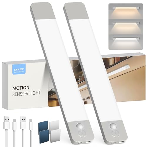 LROLTEF Schrankbeleuchtung Led Lampe mit Bewegungsmelder - 20cm 1100mAh 6500K 4000K 3000K 3 Farbtemperaturen Dimmbar Unterbauleuchte Küche - Aufladbar Kleiderschrank Licht Treppenbeleuchtung | 2 Stück von LROLTEF