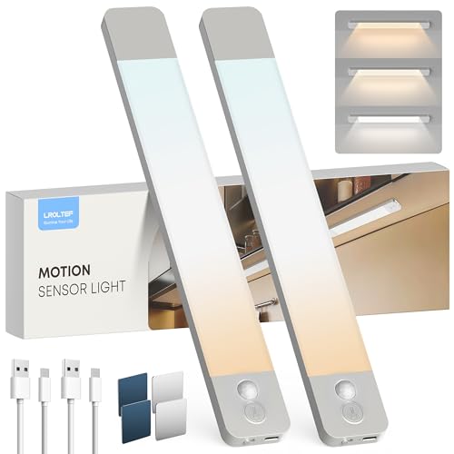 LROLTEF Schrankbeleuchtung Led Lampe mit Bewegungsmelder - 30cm 2200mAh 6500K 4000K 3000K 3 Farbtemperaturen Dimmbar Unterbauleuchte Küche - Aufladbar Kleiderschrank Licht Treppenbeleuchtung | 2 Stück von LROLTEF