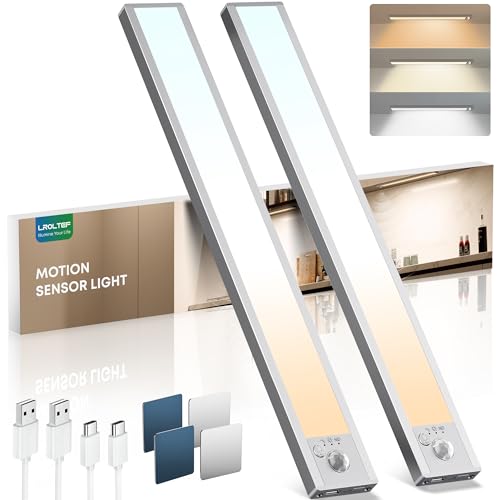 LROLTEF Schrankbeleuchtung Led Lampe mit Bewegungsmelder - 40cm 2200mAh 6500K 4000K 3000K 3 Farbtemperaturen Dimmbar Unterbauleuchte Küche Licht Treppenlicht Aufladbar Magnetische mit Sensor | 2 Stück von LROLTEF