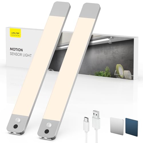 LROLTEF Schrankbeleuchtung Led Lampe mit Handwelle & Bewegungsmelder - 30cm 2200mAh 4000K Schranklicht Unterbauleuchte Küche Licht - Aufladbar & Dimmbar Vitrinenbeleuchtung Kleiderschrank | 2 Stück von LROLTEF