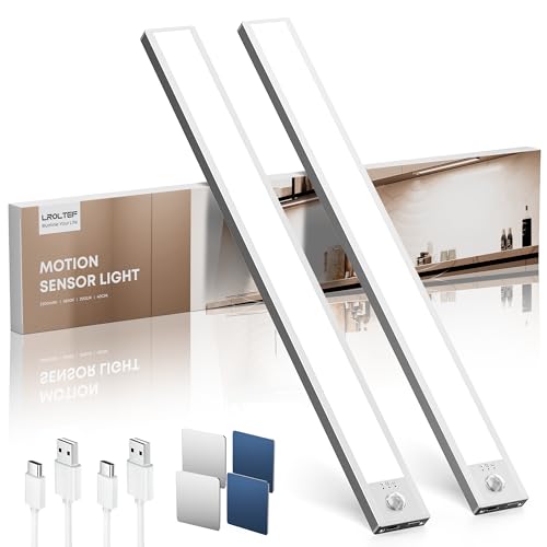 Schrankbeleuchtung Led Lampe mit Bewegungsmelder - 40cm 2200mAh Unterbauleuchte Küche Licht Aufladbar mit USB & Sensor - Dimmbar Schranklicht Treppenlicht - Vitrinenbeleuchtung Magnetische | 2 Stück von LROLTEF