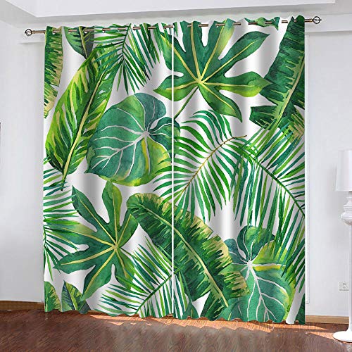LRRSHOP Verdunkelungsvorhang Tropischer Grüner Blattdruck 215(H) x 220(B) cm 3D Vorhänge mit Muster 100% Polyester Verdunkelung Geräuschreduzierung Ösen Vorhang für Wohnzimmer Schlafzimmer von LRRSHOP