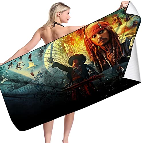 LRUD Mikrofaser Handtuch,Strandtuch Groß 100x200,Badetuch Groß XXL Größe,Pirates,Badehandtuch Frottee,Caribbean, Männer (A05,70x140cm) von LRUD