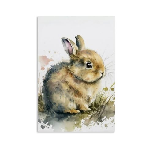 LRXDECOR Aquarellgemälde mit Hasen-Oster6, stilvolle ästhetische Leinwand-Wandkunst für einzigartige Heimdekoration, 30 x 45 cm, ungerahmt, 5 von LRXDECOR