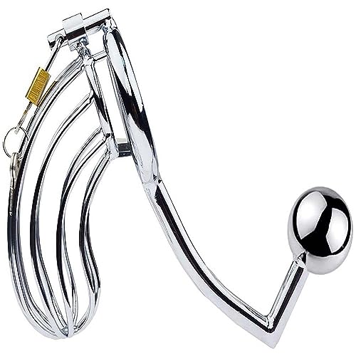 BDSMLV Cock Cage Edelstahl Mit Analplug Metall Peniskäfig Chastity Cage Male Keuschheitskäfig Herren Extrem Fetisch Penis Cages Keuschheit Schloss Penis Bondage Extrem,50mm,Silver von LRXETSHOP
