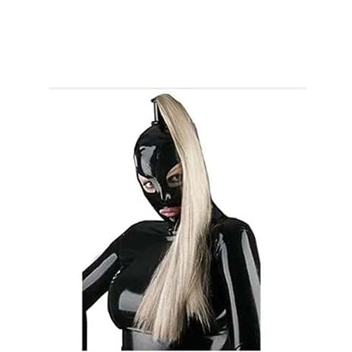 BDSMLV Fetish Masks Cosplay Halloween Masquerade Latex Masks Perücke mit Pferdeschwanz Bondage Sex Masks with Tight Costumes Head Mask Restraints Sex Toy for Couples BDSM,L,A von LRXETSHOP