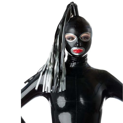 BDSMLV Fetish Masks Cosplay Halloween Masquerade Latex Masks Perücke mit Pferdeschwanz Bondage Sex Masks with Tight Costumes Head Mask Restraints Sex Toy for Couples BDSM,M,B von LRXETSHOP