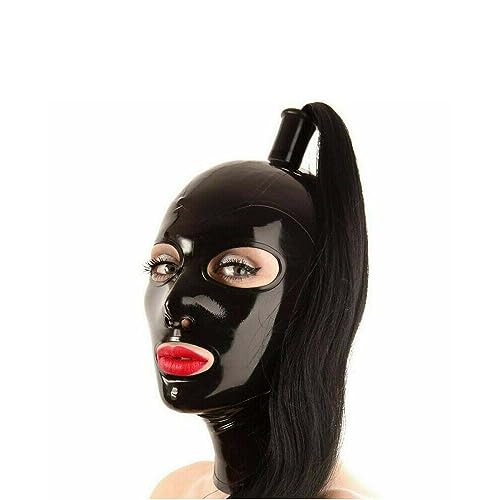 BDSMLV Fetish Masks Cosplay Halloween Masquerade Latex Masks Perücke mit Pferdeschwanz Bondage Sex Masks with Tight Costumes Head Mask Restraints Sex Toy for Couples BDSM,M,C von LRXETSHOP