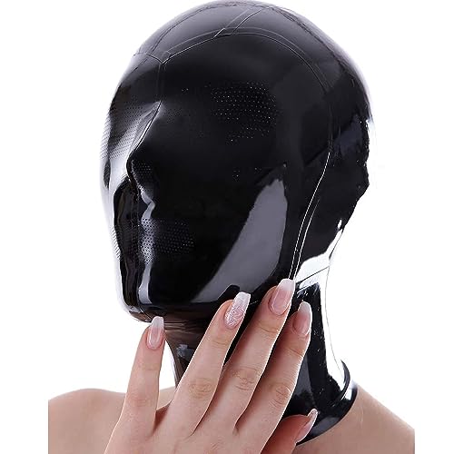 BDSMLV Gagging Latex Mask Bondage Game SM Mask Latex Halloween Party Mask Masquerade Mask BDSM Extreme Sex Toy for Couples Erotic Headgear Costume Rubber Mask,XL,Black von LRXETSHOP