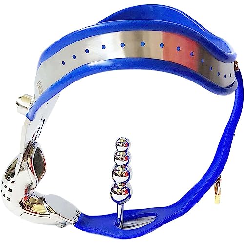 BDSMLV Keuschheitsgürtel Edelstahl Herren Extreme Strap Butt Plug Keuschheitsgürtel Keuschheitskäfig Männlich Metall Peniskäfig Bondage Sexspielzeug Fetisch BDSM,90cm/100cm,Blue von LRXETSHOP
