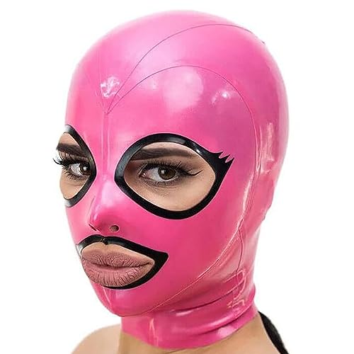 BDSMLV Latex Mask SM Men/Women Bondage Fetish SM Head Mask 5 Größen Halloween Party Cosplay Mask BDSM Sex Mask Latex Costume Headwear Extreme Slave Bondage Maske Sex Toys,L,Pink von LRXETSHOP